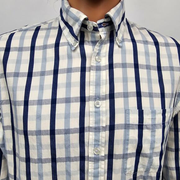 Brooks Brothers Men Shirt Milano Fit Size M Blue Navy White Plaid Button down - Picture 3 of 12